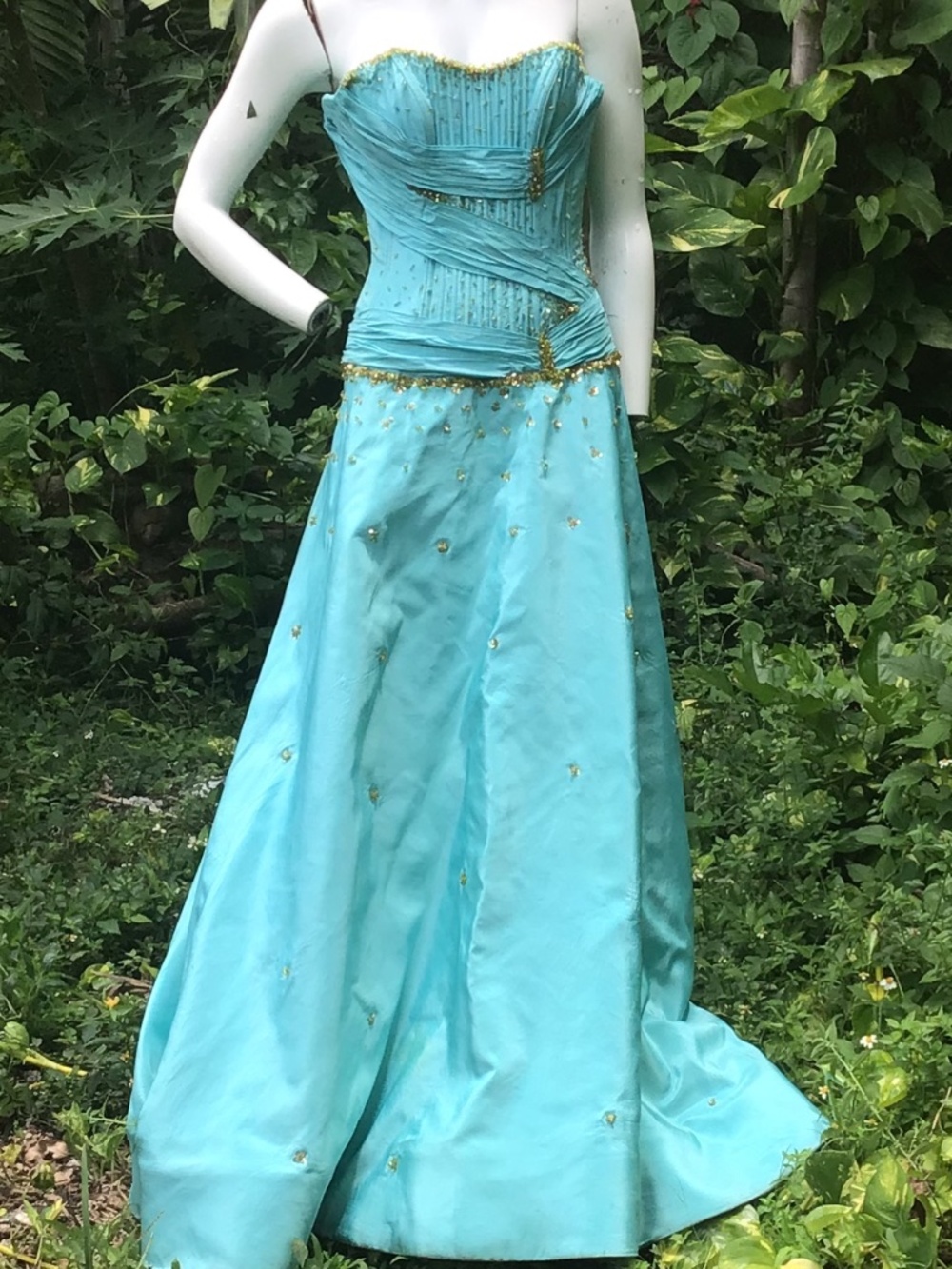 Vintage silk taffeta corset top beads and sequins lace up back